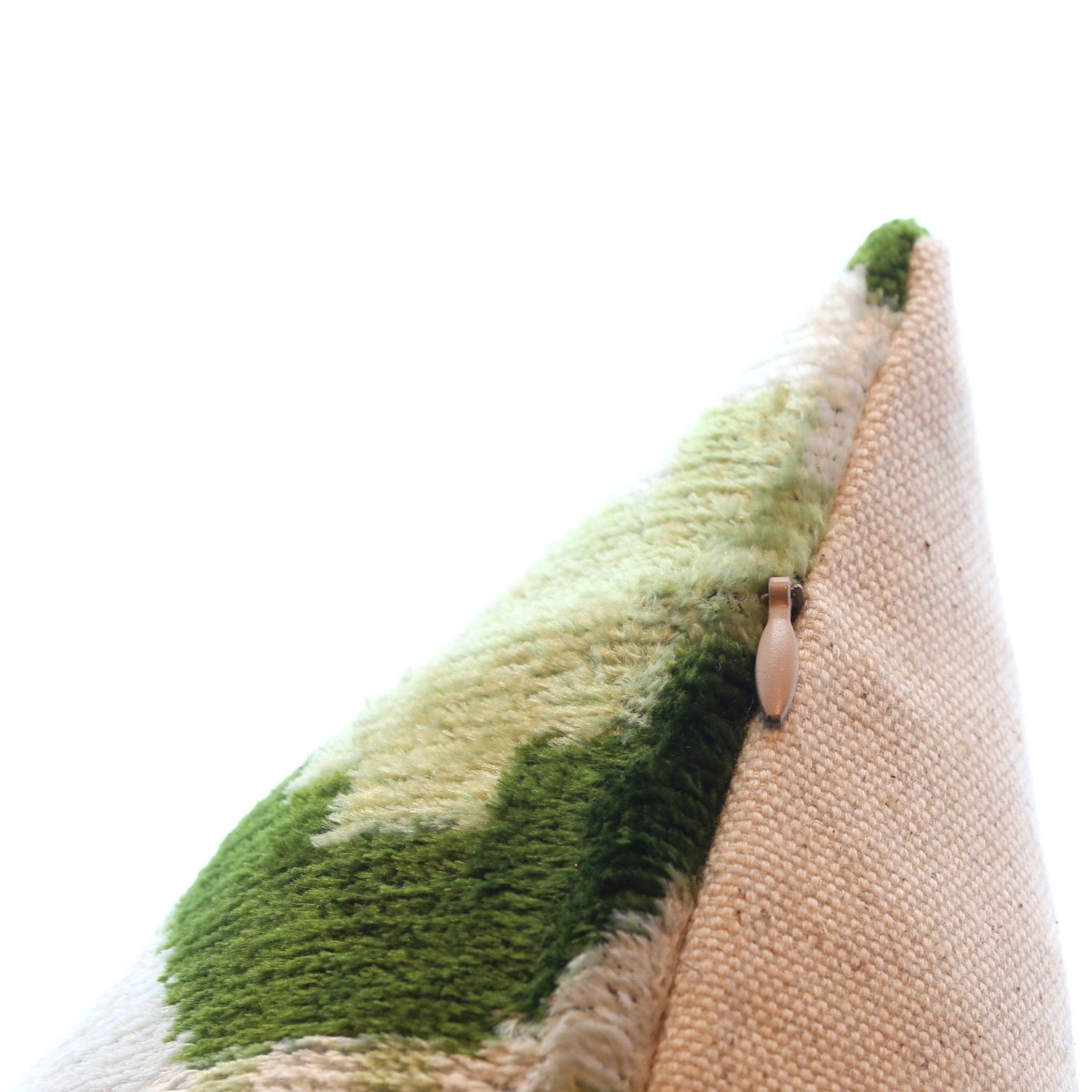 Canvello Handmade Velvet Lumbar Pillow In Green And Cream Ikat Design - High-Quality Decorative Accent With Premium Down Feather Insert