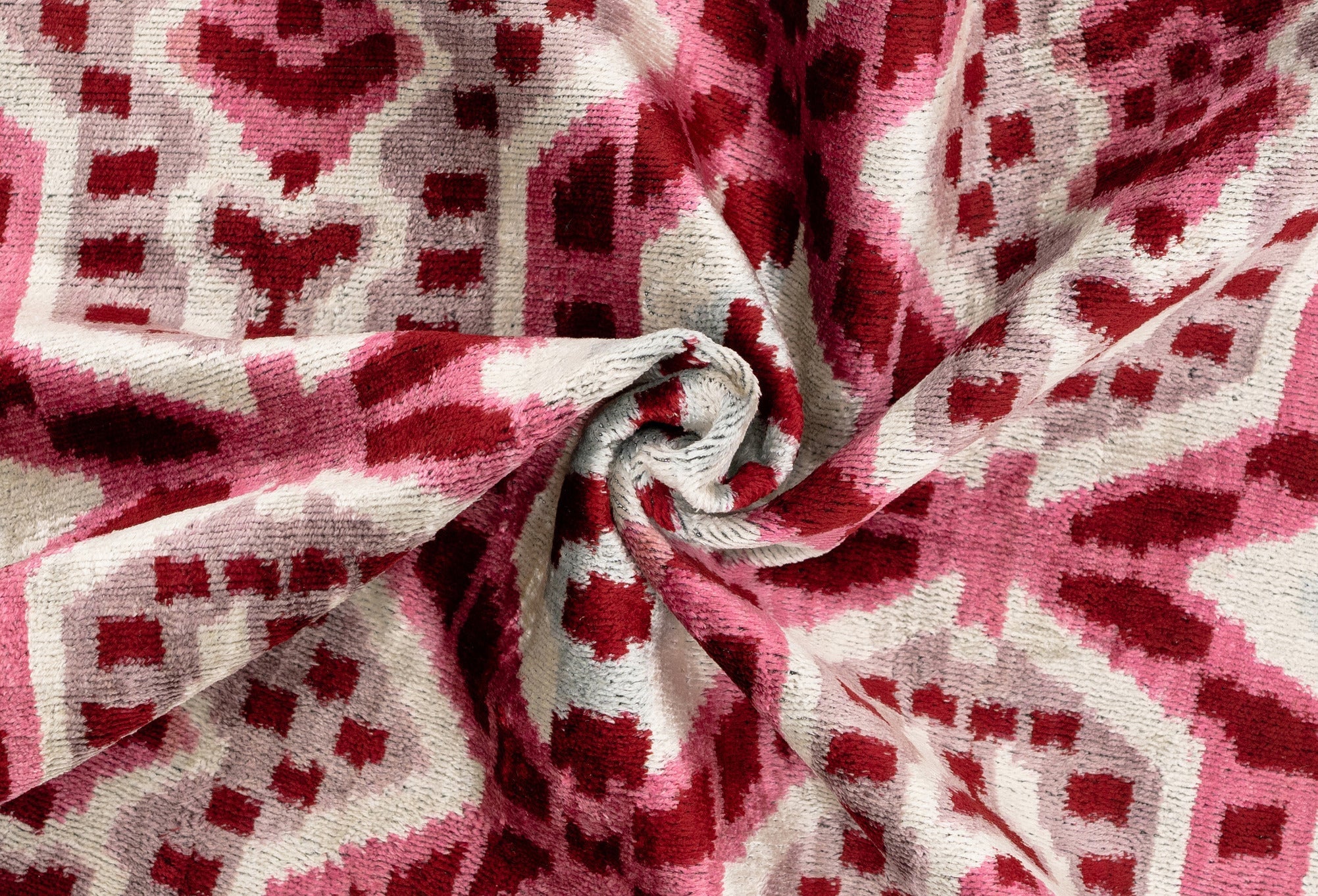 Canvello Handmade Velvet Throw Pillow With Red And Pink Ikat Design - High-Quality 20x20 Inch Decorative Accent With Premium Down Feather