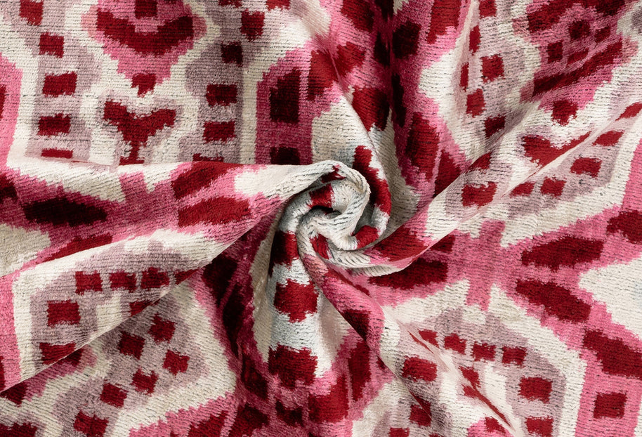 Canvello Handmade Velvet Throw Pillow With Red And Pink Ikat Design - High-Quality 20x20 Inch Decorative Accent With Premium Down Feather