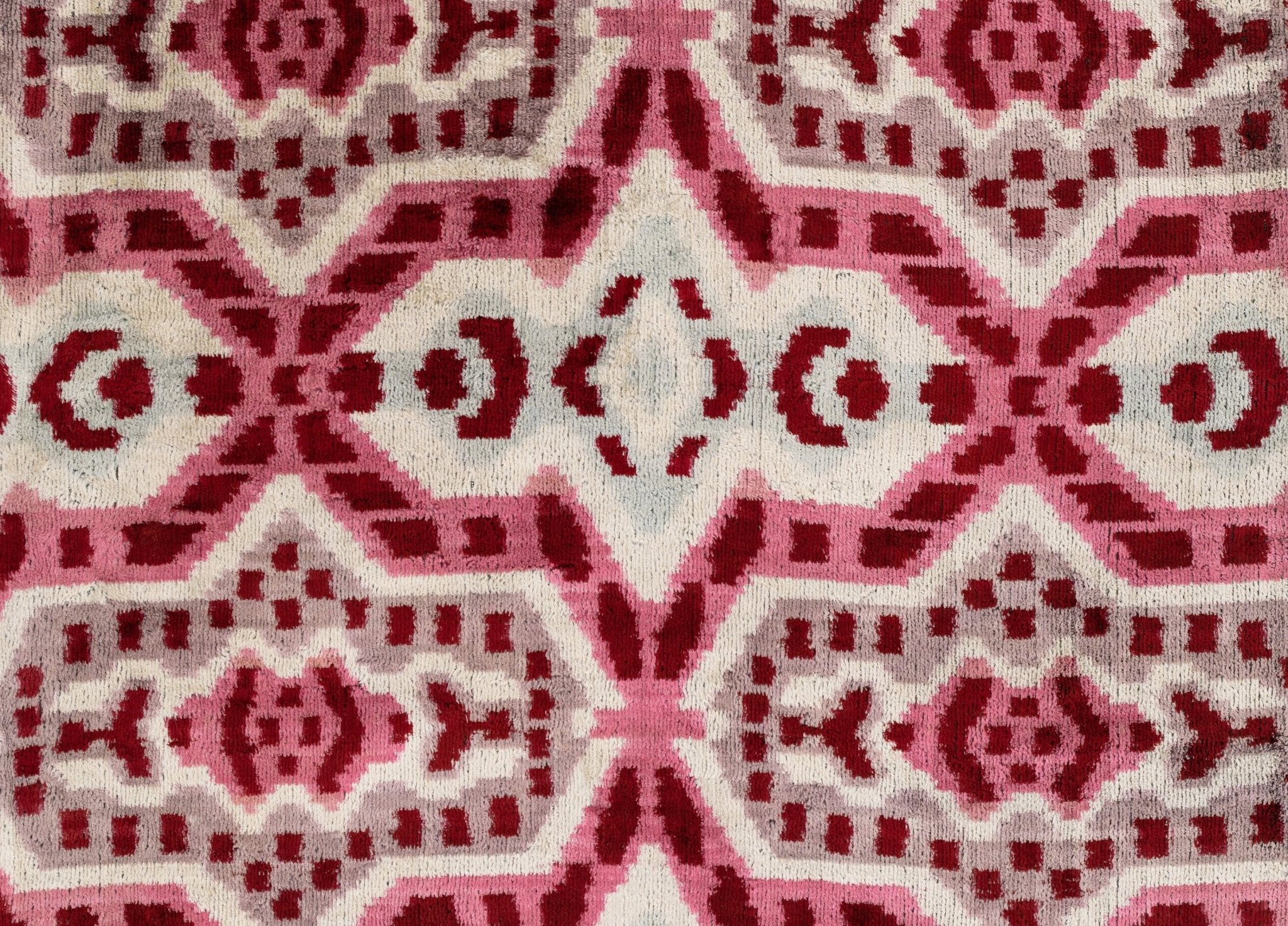 Canvello Handmade Velvet Throw Pillow With Red And Pink Ikat Design - High-Quality 20x20 Inch Decorative Accent With Premium Down Feather