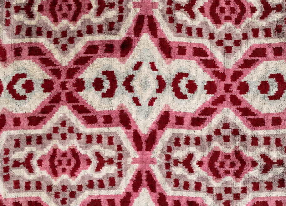 Canvello Handmade Velvet Throw Pillow With Red And Pink Ikat Design - High-Quality 20x20 Inch Decorative Accent With Premium Down Feather