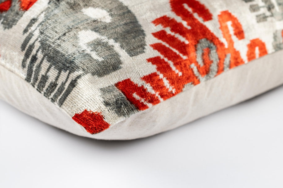 Canvello Luxurious 16x24 Handmade Velvet Silk Pillow With Premium Down Feather Insert - Gray Orange Geometric