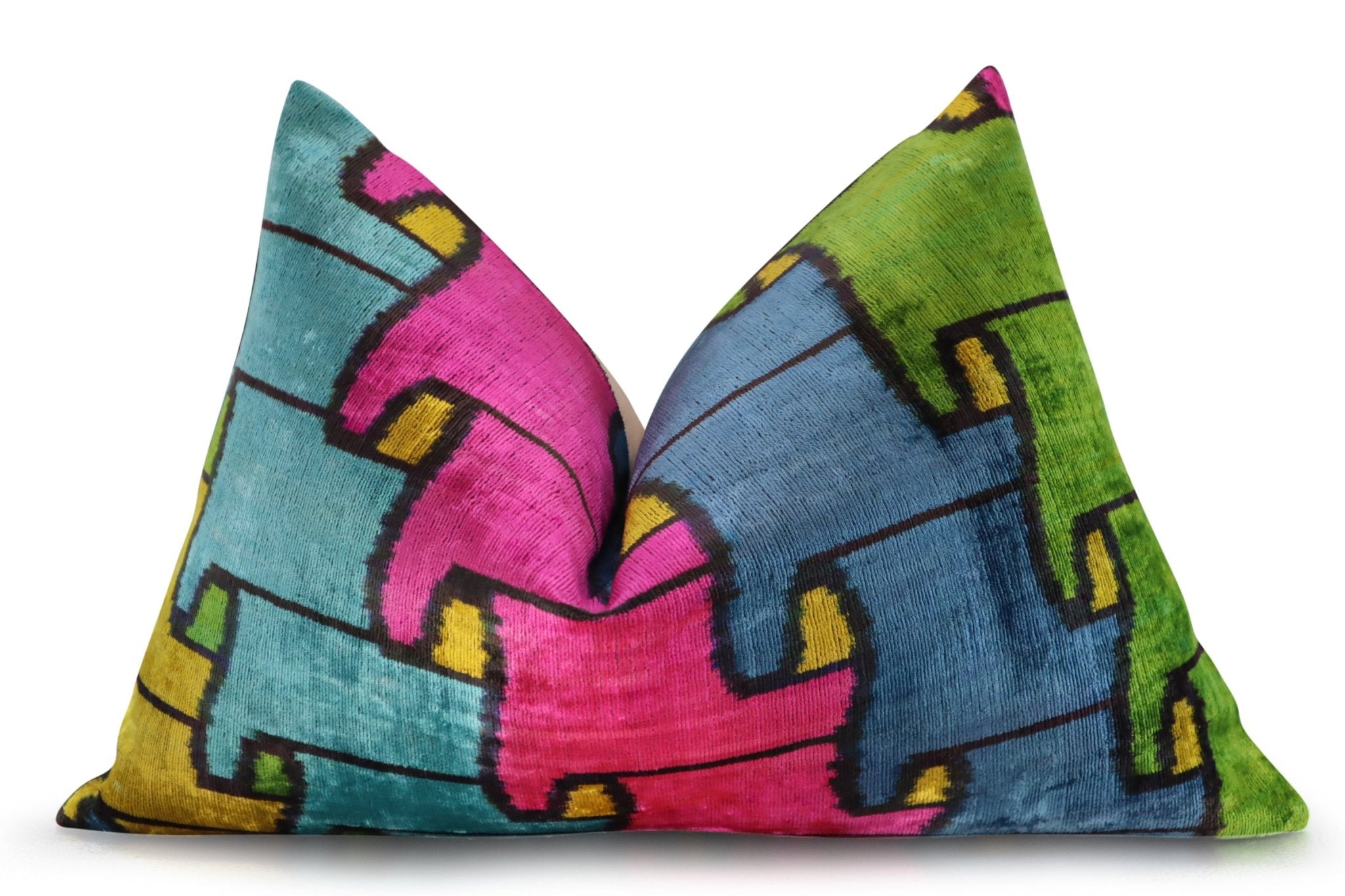 Canvello Multi Color Rainbow Handmade 16x24 Silk Velvet Pillow, Organic Veg Dyed, Down/Feather Filled
