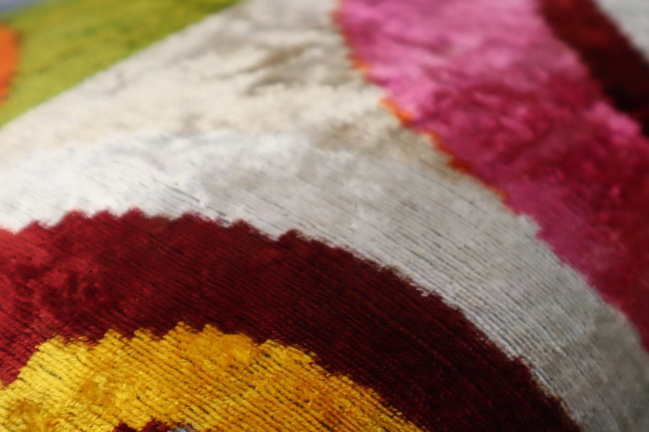 Canvello Multi Color Rainbow Handmade 16x24 Silk Velvet Pillow, Organic Veg Dyed, Down/Feather Filled