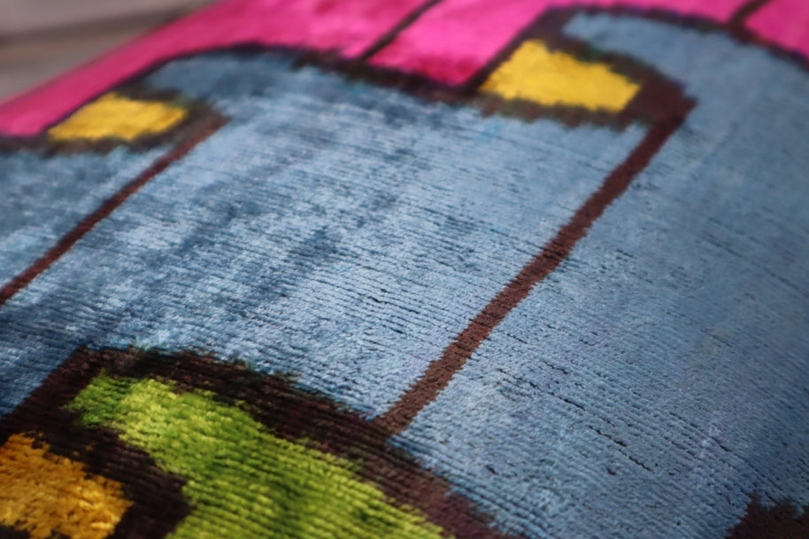 Canvello Multi Color Rainbow Handmade 16x24 Silk Velvet Pillow, Organic Veg Dyed, Down/Feather Filled