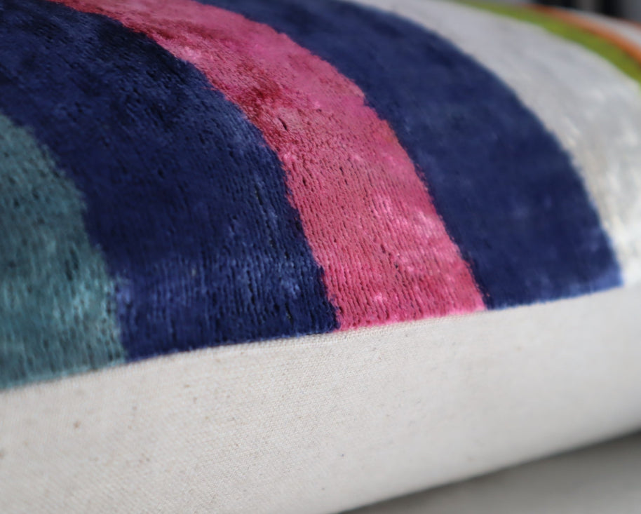 Canvello Multi Color Rainbow Handmade 16x24 Silk Velvet Pillow, Organic Veg Dyed, Down/Feather Filled