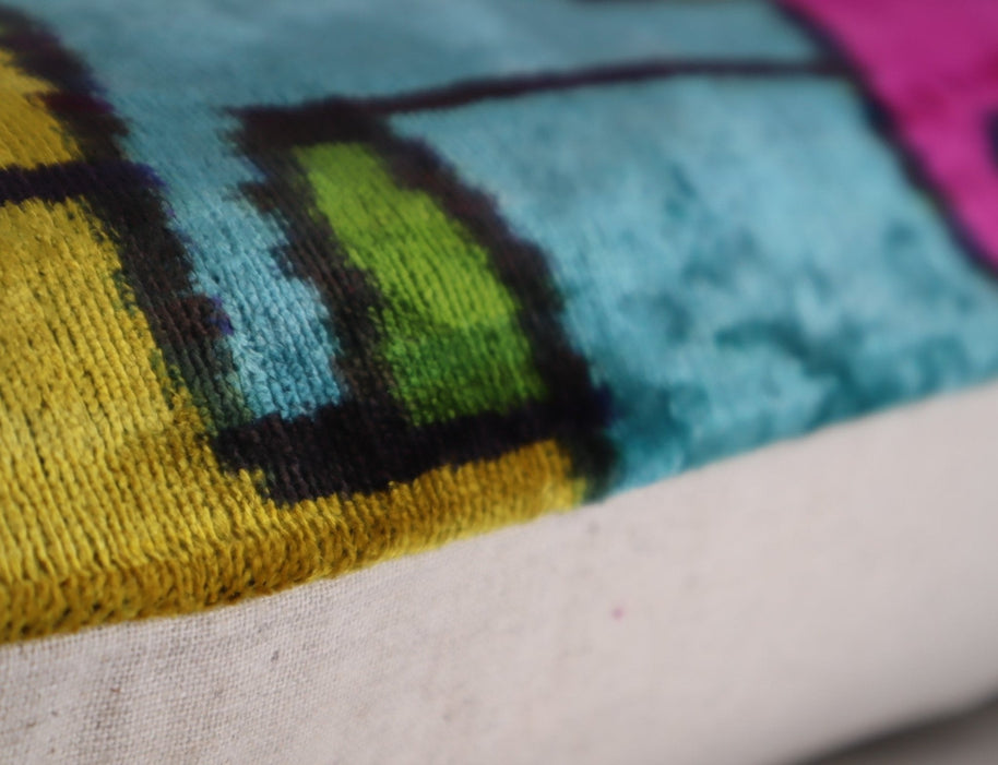Canvello Multi Color Rainbow Handmade 16x24 Silk Velvet Pillow, Organic Veg Dyed, Down/Feather Filled