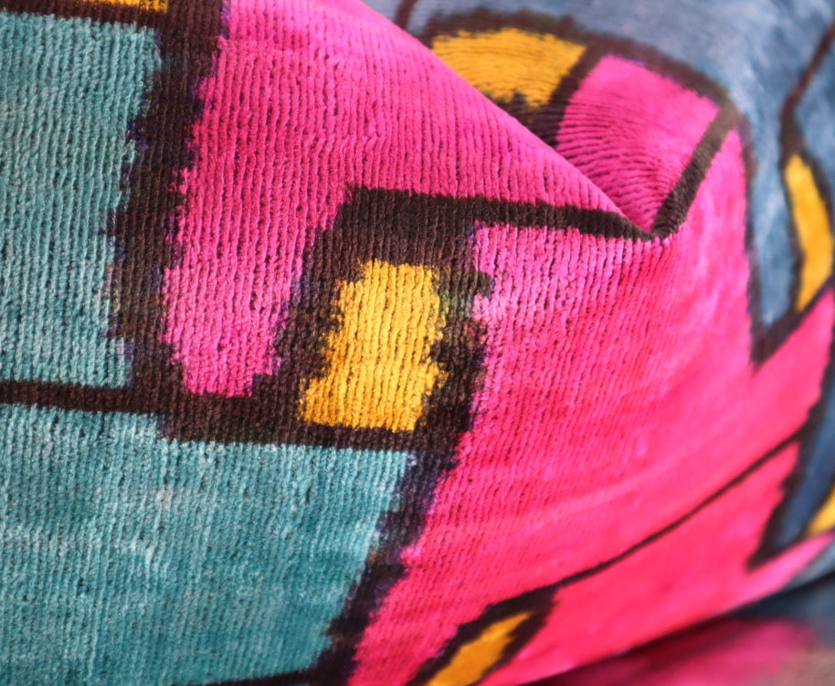 Canvello Multi Color Rainbow Handmade 16x24 Silk Velvet Pillow, Organic Veg Dyed, Down/Feather Filled