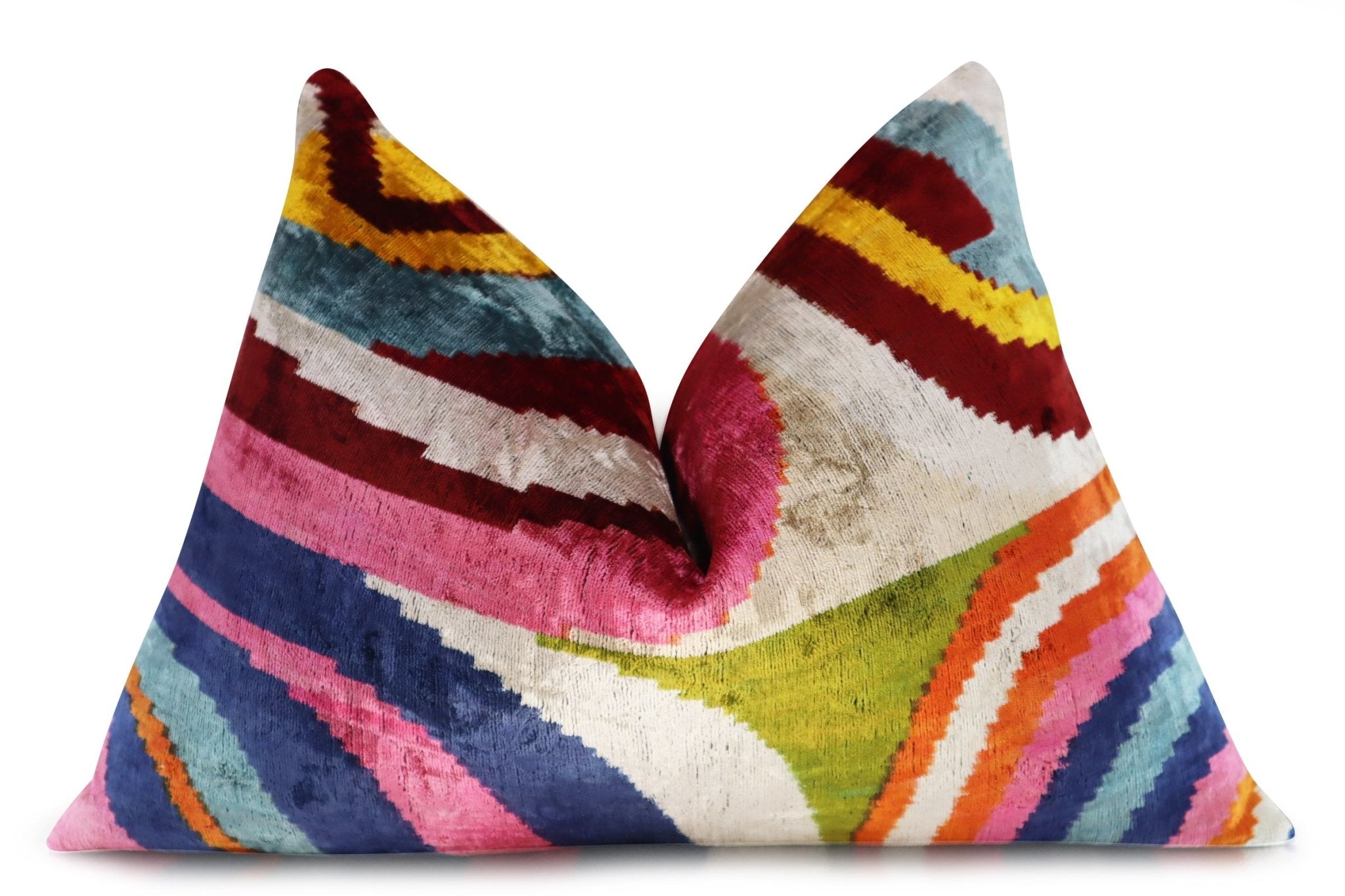 Canvello Multi Color Rainbow Handmade 16x24 Silk Velvet Pillow, Organic Veg Dyed, Down/Feather Filled