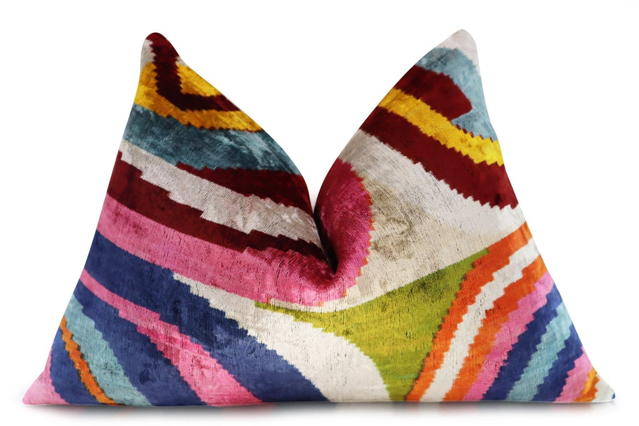 Canvello Multi Color Rainbow Handmade 16x24 Silk Velvet Pillow, Organic Veg Dyed, Down/Feather Filled