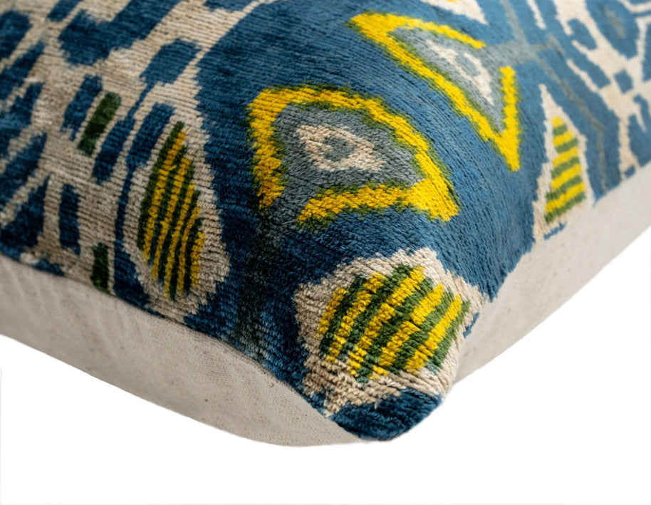 Canvello Organic Handmade Silk Velvet Pillow: 16x24 Inches With Premium Down Feather Insert - Luxury Blue Gold