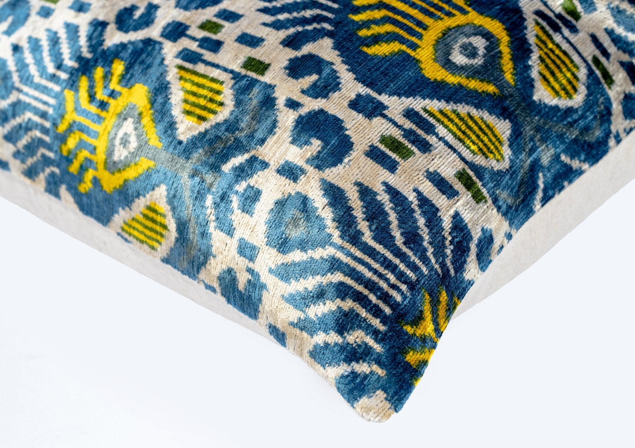 Canvello Organic Handmade Silk Velvet Pillow: 16x24 Inches With Premium Down Feather Insert - Luxury Blue Gold
