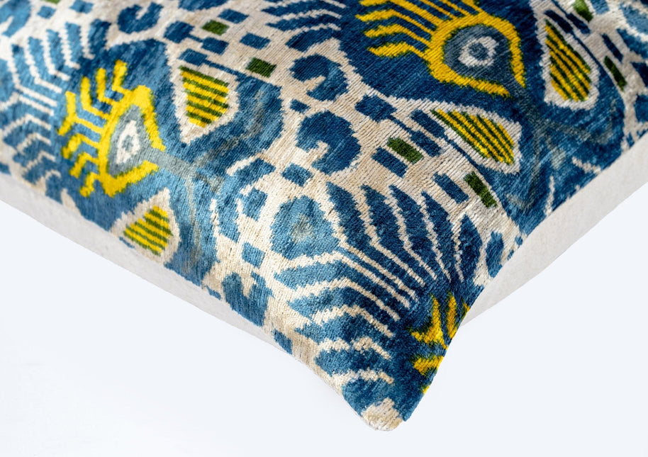 Canvello Organic Handmade Silk Velvet Pillow: 16x24 Inches With Premium Down Feather Insert - Luxury Blue Gold
