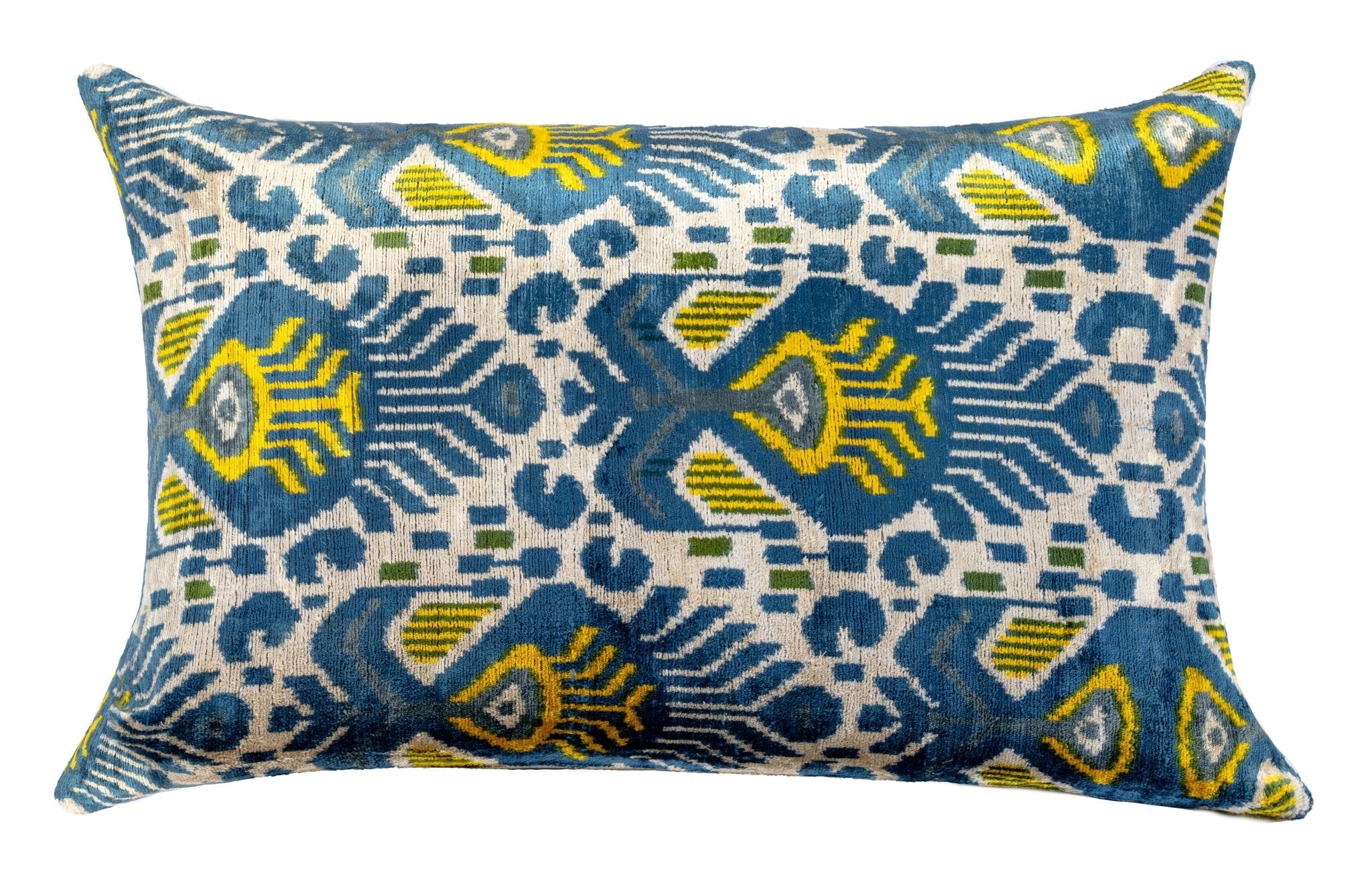 Canvello Organic Handmade Silk Velvet Pillow: 16x24 Inches With Premium Down Feather Insert - Luxury Blue Gold