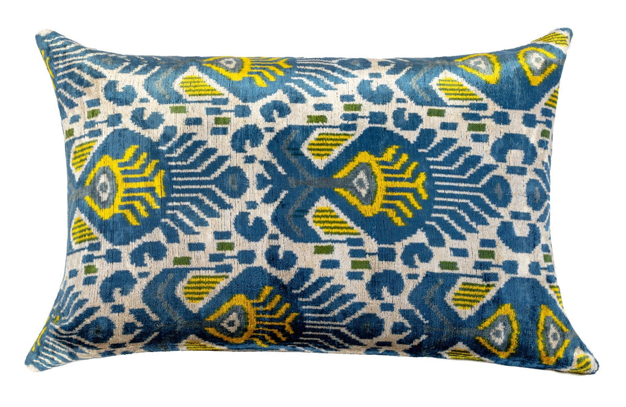 Canvello Organic Handmade Silk Velvet Pillow: 16x24 Inches With Premium Down Feather Insert - Luxury Blue Gold