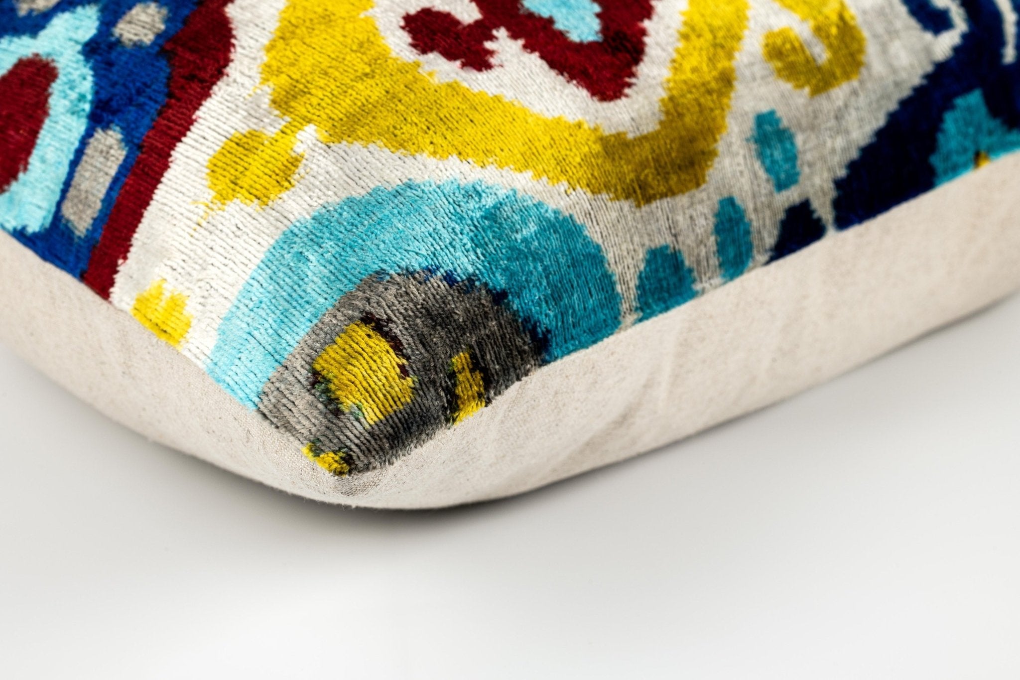 Canvello Organic Handmade Silk Velvet Pillow: 16x24 Inches With Premium Down Feather Insert - Luxury Blue Gold Gray Geometric Floral Pattern