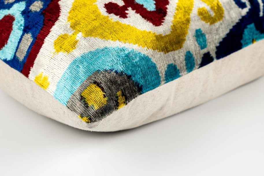 Canvello Organic Handmade Silk Velvet Pillow: 16x24 Inches With Premium Down Feather Insert - Luxury Blue Gold Gray Geometric Floral Pattern