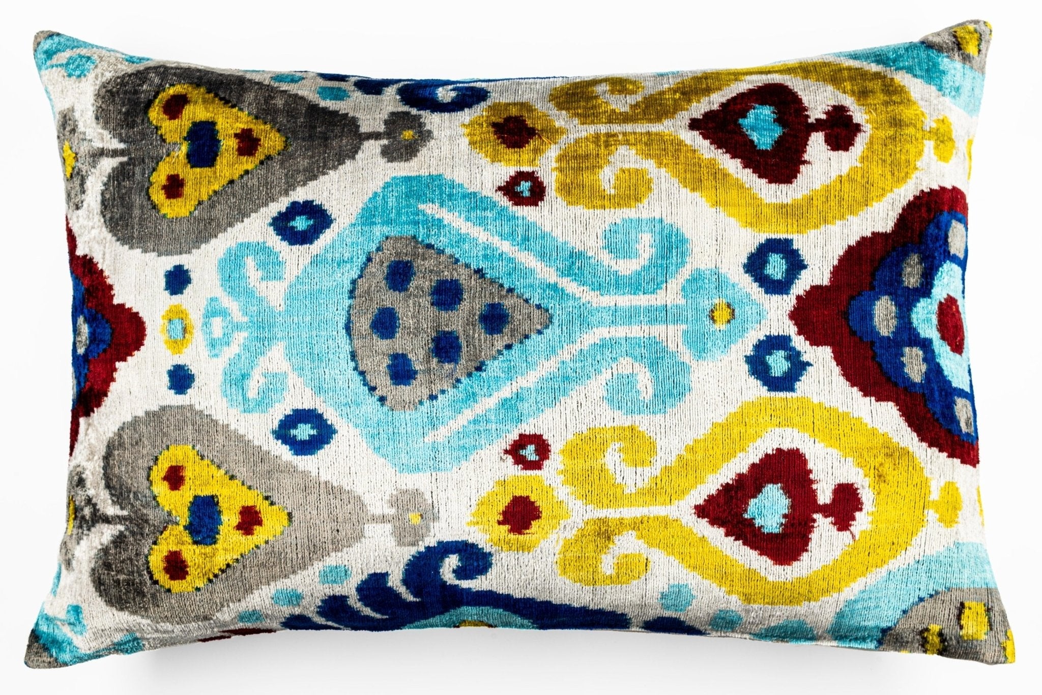 Canvello Organic Handmade Silk Velvet Pillow: 16x24 Inches With Premium Down Feather Insert - Luxury Blue Gold Gray Geometric Floral Pattern