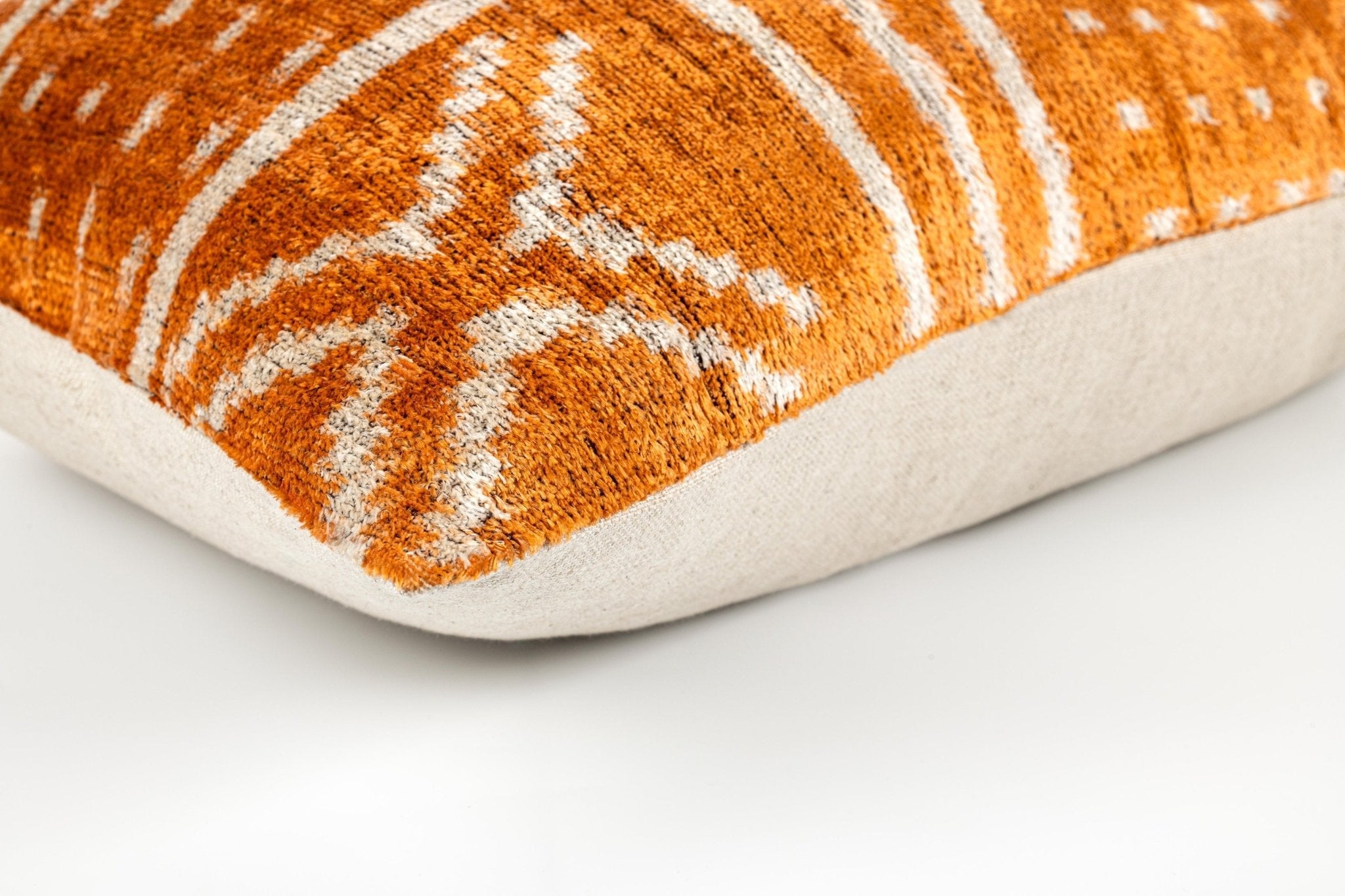Canvello Organic Handmade Silk Velvet Pillow: 16x24 Inches With Premium Down Feather Insert - Luxury Copper Orange Geometric Floral Pattern