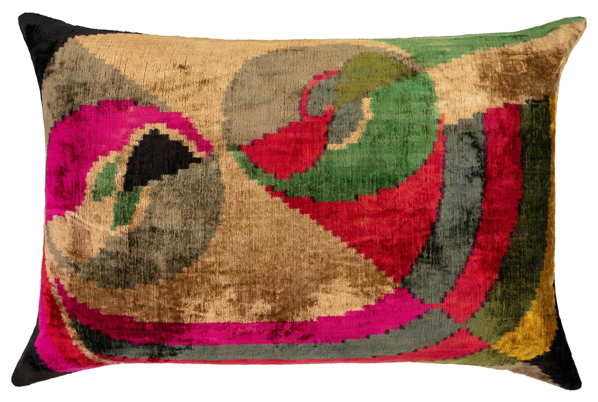 Canvello Organic Handmade Silk Velvet Pillow: 16x24 Inches With Premium Down Feather Insert - Luxury Gold Green Pink