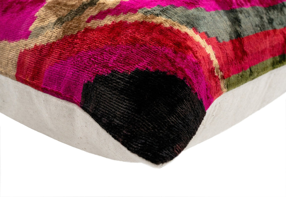 Canvello Organic Handmade Silk Velvet Pillow: 16x24 Inches With Premium Down Feather Insert - Luxury Gold Green Pink