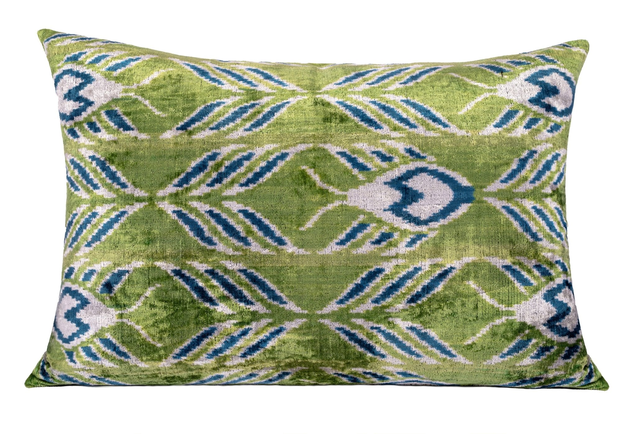 Canvello Organic Handmade Silk Velvet Pillow: 16x24 Inches With Premium Down Feather Insert - Luxury Green Blue