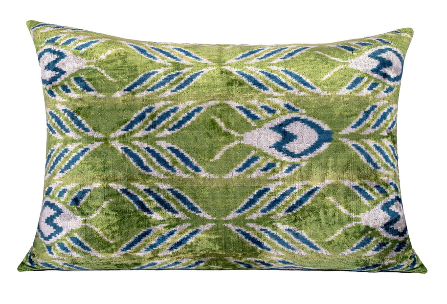Canvello Organic Handmade Silk Velvet Pillow: 16x24 Inches With Premium Down Feather Insert - Luxury Green Blue