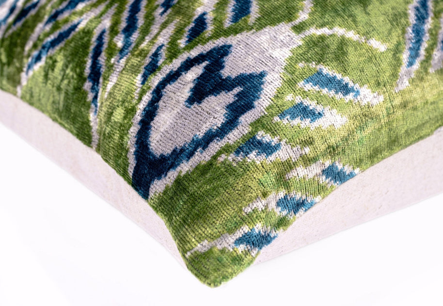 Canvello Organic Handmade Silk Velvet Pillow: 16x24 Inches With Premium Down Feather Insert - Luxury Green Blue