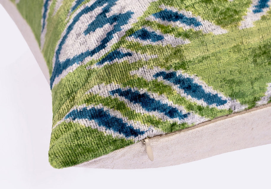 Canvello Organic Handmade Silk Velvet Pillow: 16x24 Inches With Premium Down Feather Insert - Luxury Green Blue