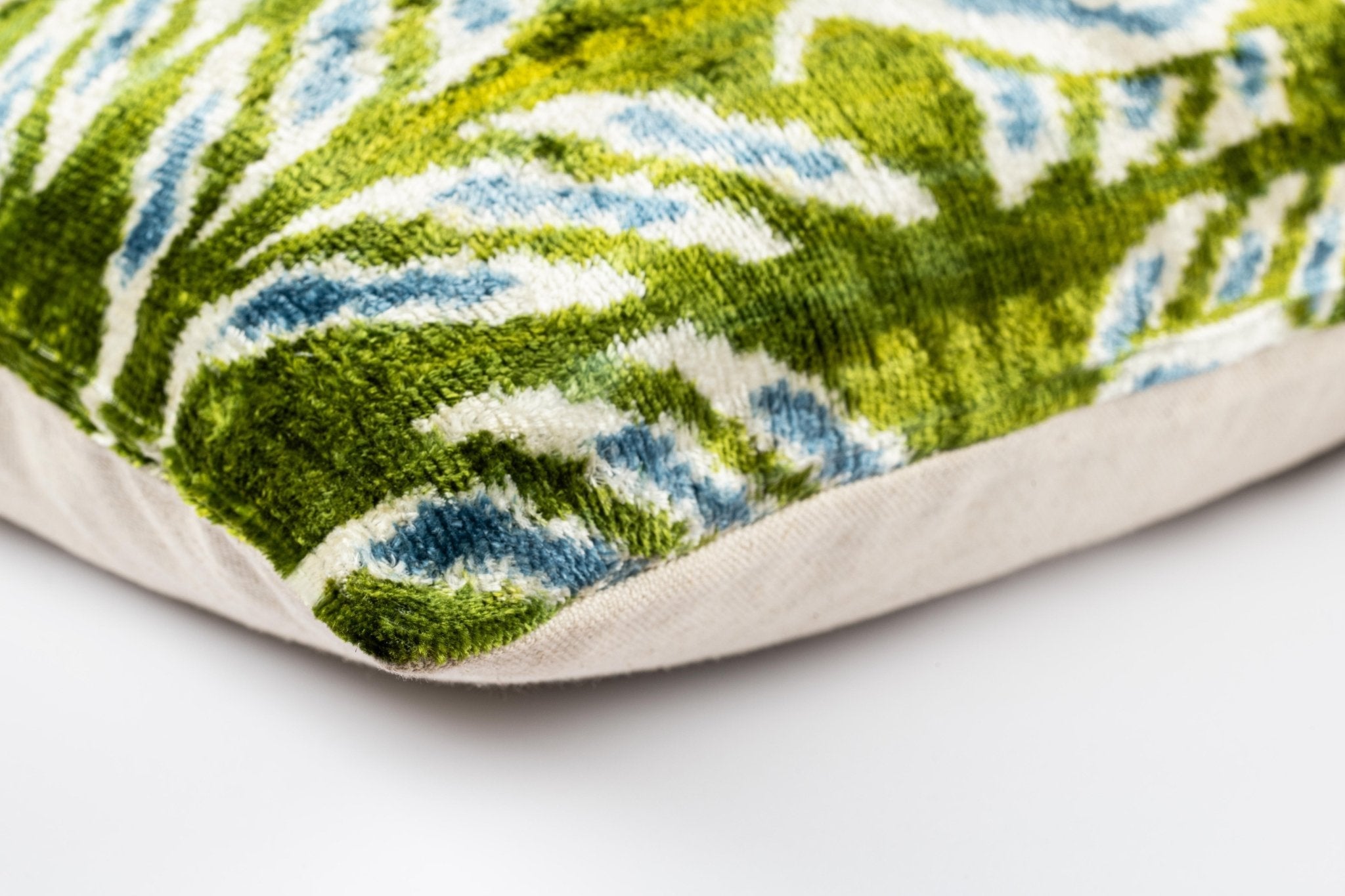 Canvello Organic Handmade Silk Velvet Pillow: 16x24 Inches With Premium Down Feather Insert - Luxury Green Geometric Floral Pattern