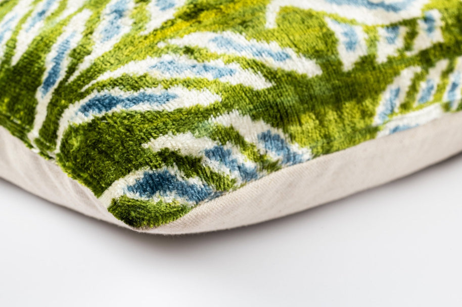 Canvello Organic Handmade Silk Velvet Pillow: 16x24 Inches With Premium Down Feather Insert - Luxury Green Geometric Floral Pattern