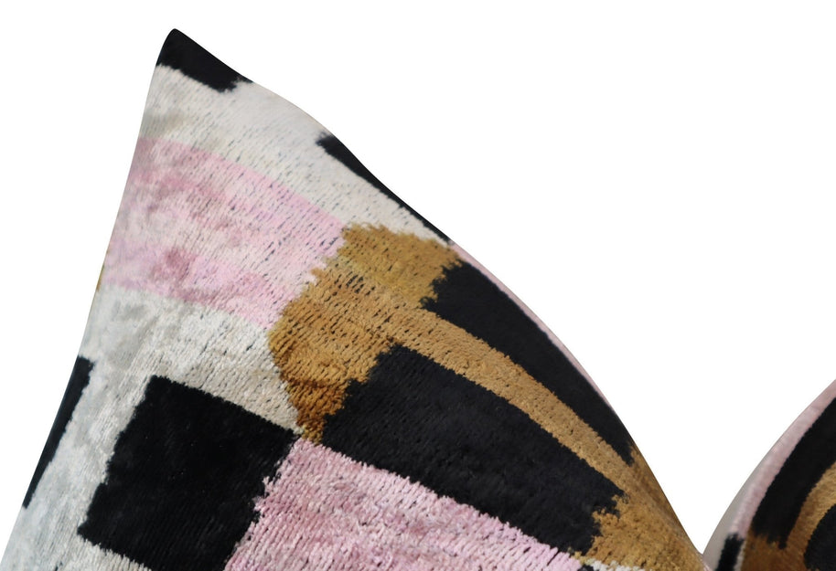Canvello Pink Brown Handmade Silk Velvet Pillow, Organic Veg Dyed, Down/Feather Filled, 16