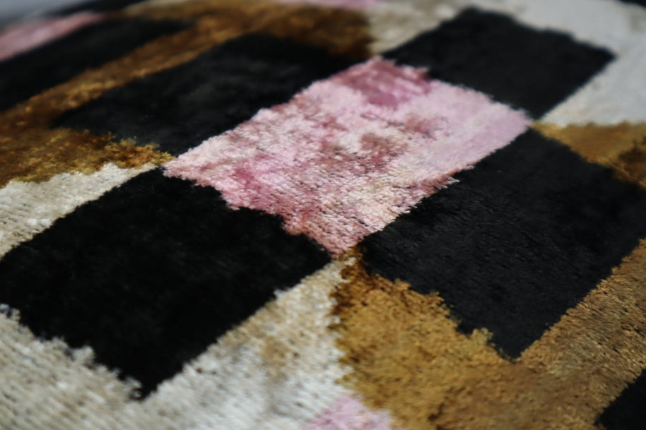 Canvello Pink Brown Handmade Silk Velvet Pillow, Organic Veg Dyed, Down/Feather Filled, 16