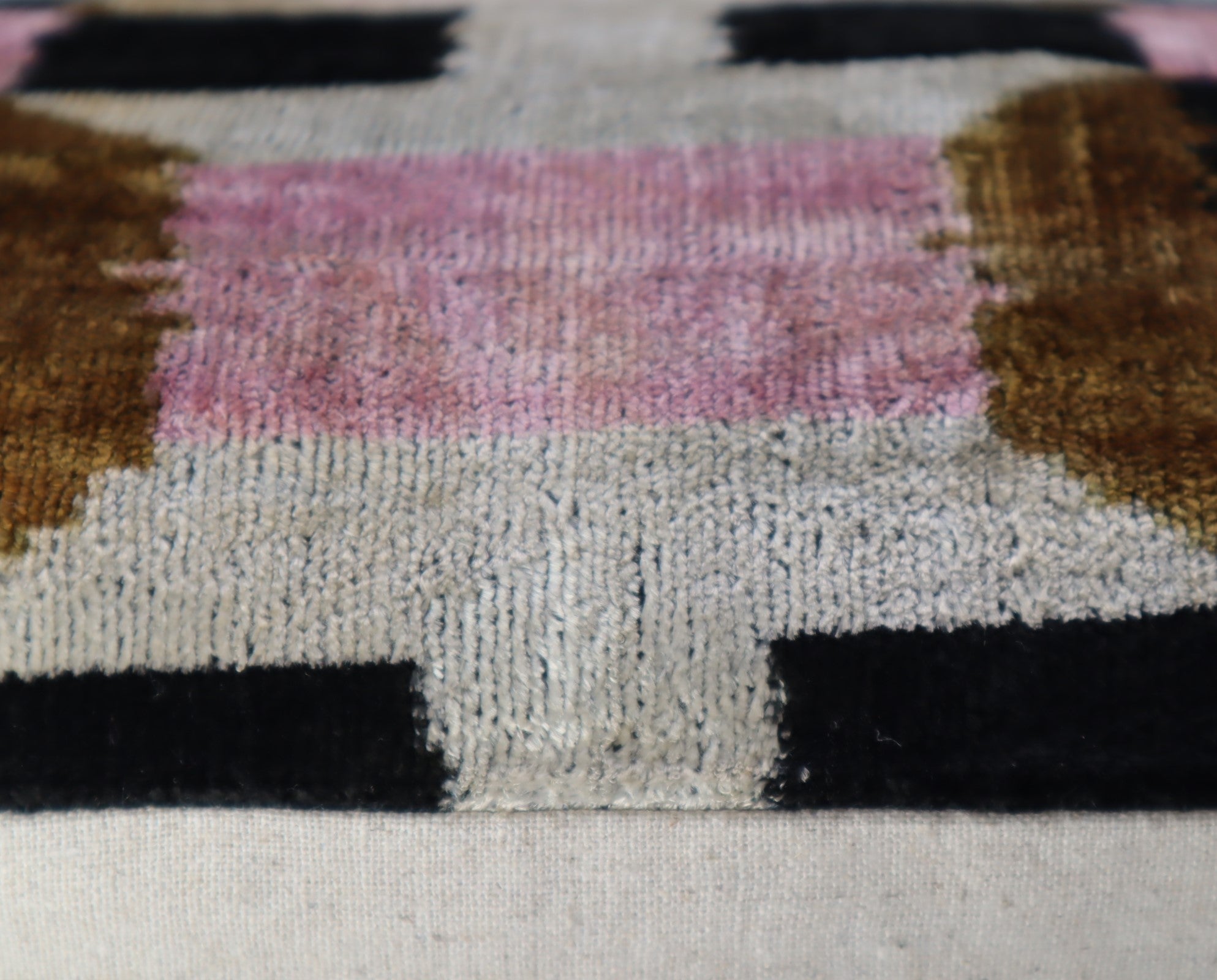 Canvello Pink Brown Handmade Silk Velvet Pillow, Organic Veg Dyed, Down/Feather Filled, 16
