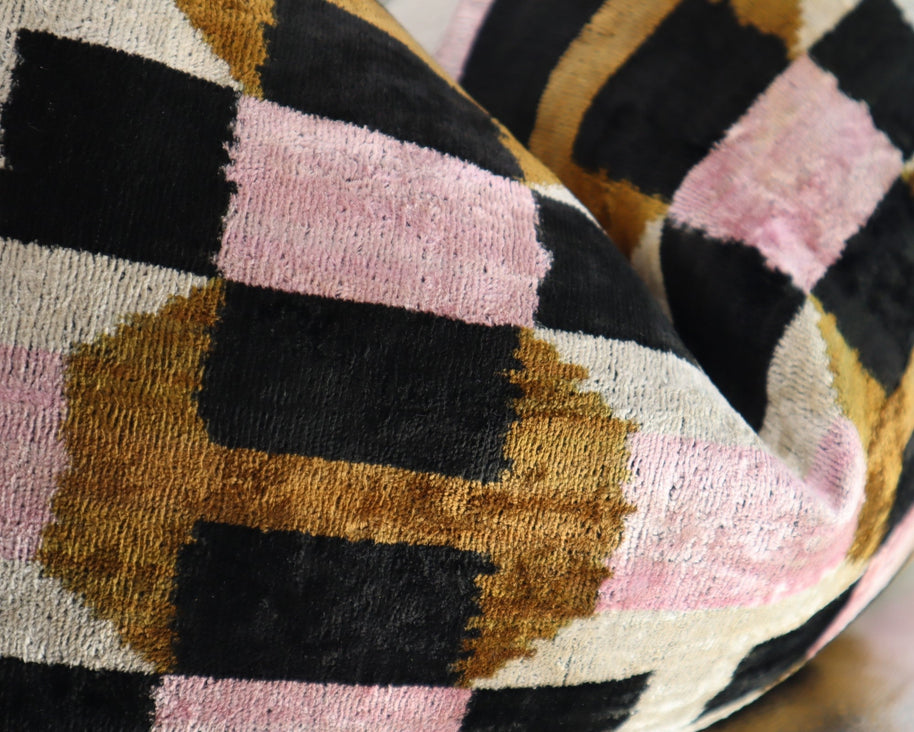 Canvello Pink Brown Handmade Silk Velvet Pillow, Organic Veg Dyed, Down/Feather Filled, 16