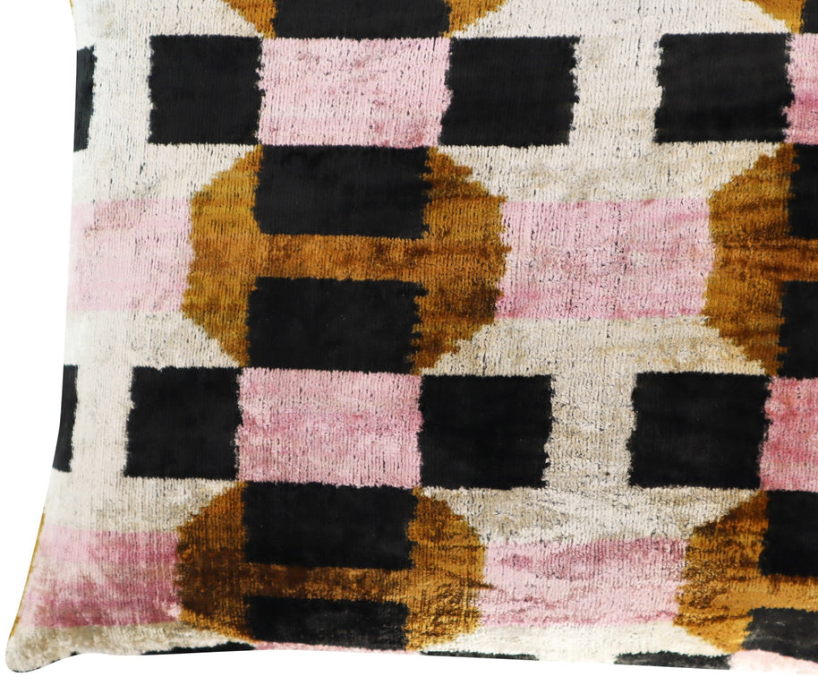 Canvello Pink Brown Handmade Silk Velvet Pillow, Organic Veg Dyed, Down/Feather Filled, 16