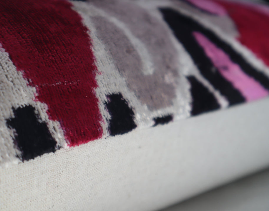 Canvello Pink Gray Handmade 16x24 Silk Velvet Pillow, Organic Veg Dyed, Down/Feather Filled