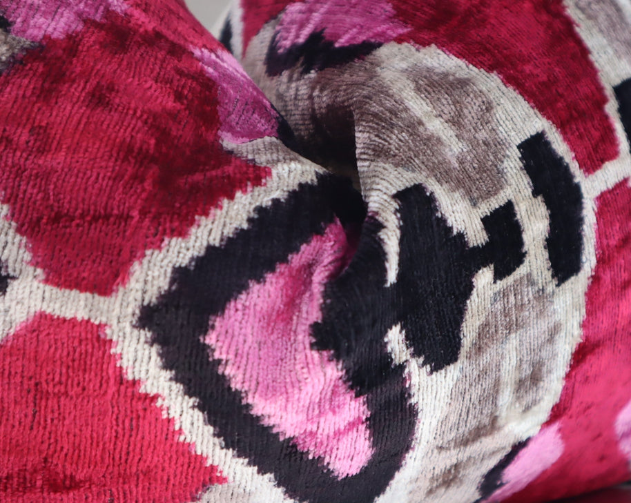 Canvello Pink Gray Handmade 16x24 Silk Velvet Pillow, Organic Veg Dyed, Down/Feather Filled