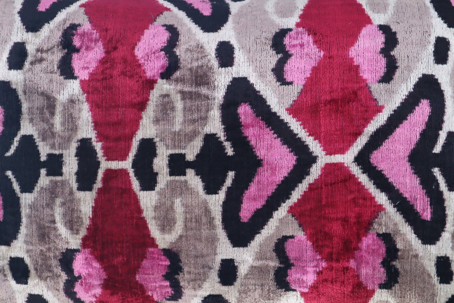 Canvello Pink Gray Handmade 16x24 Silk Velvet Pillow, Organic Veg Dyed, Down/Feather Filled