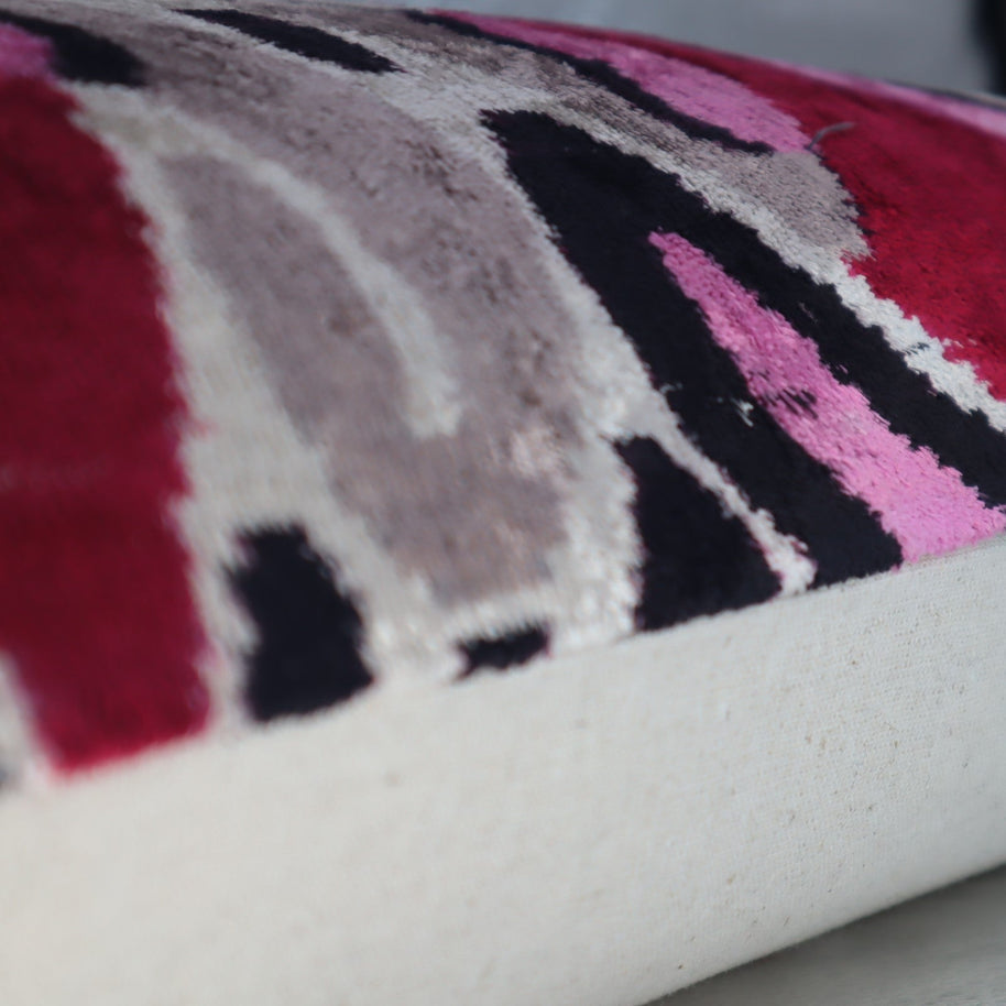Canvello Pink Gray Handmade 16x24 Silk Velvet Pillow, Organic Veg Dyed, Down/Feather Filled