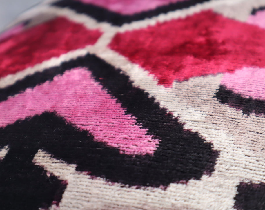 Canvello Pink Gray Handmade 16x24 Silk Velvet Pillow, Organic Veg Dyed, Down/Feather Filled