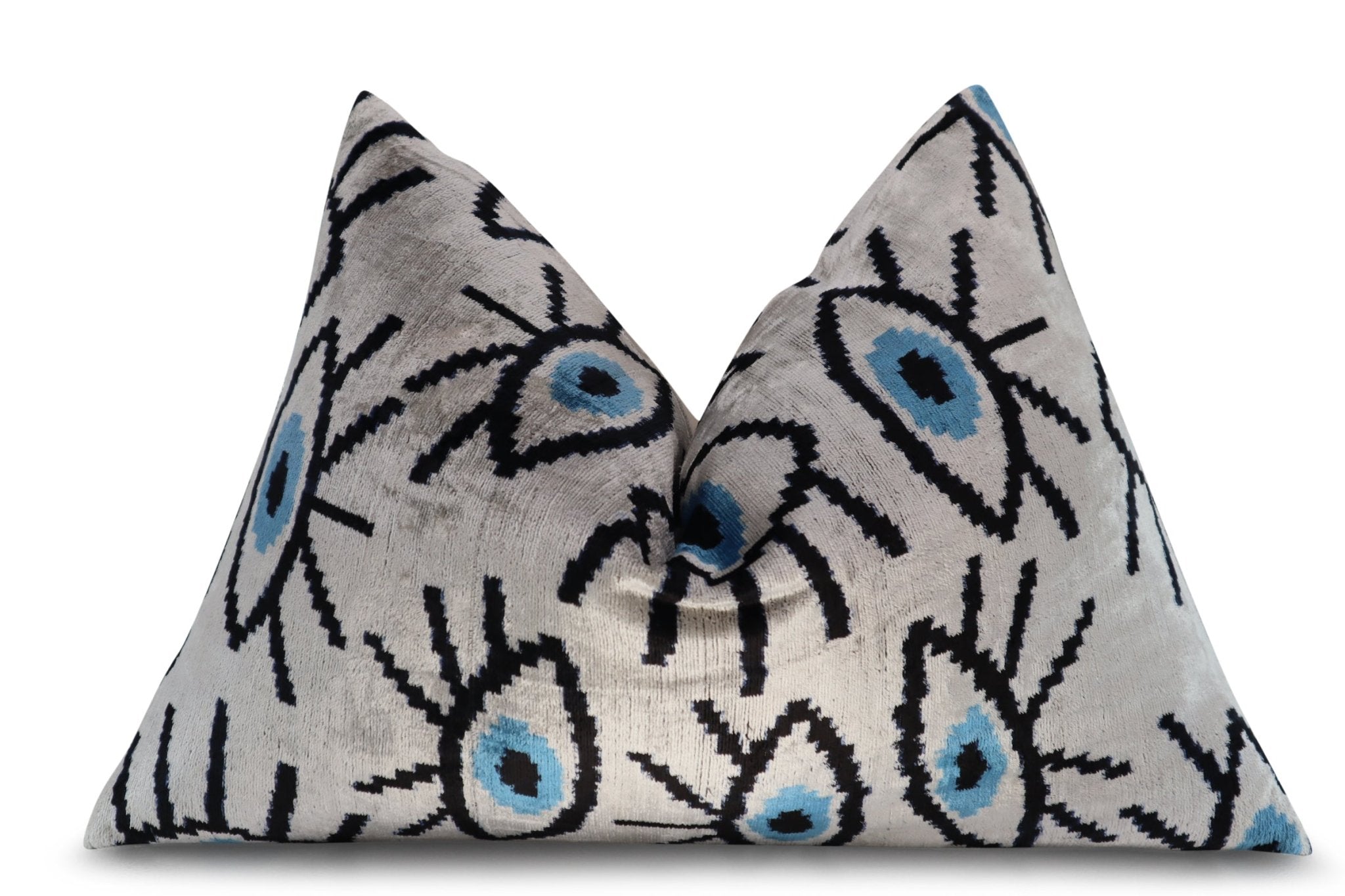 Canvello Silver Black Blue Vegetable Dyed Handmade Turkish Silk Velvet Pillow - A Work Of Art