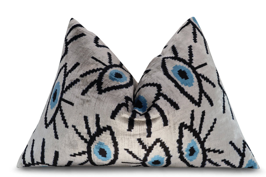 Canvello Silver Black Blue Vegetable Dyed Handmade Turkish Silk Velvet Pillow - A Work Of Art
