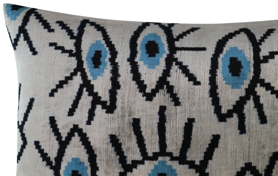 Canvello Silver Black Blue Vegetable Dyed Handmade Turkish Silk Velvet Pillow - A Work Of Art