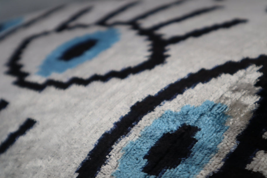 Canvello Silver Black Blue Vegetable Dyed Handmade Turkish Silk Velvet Pillow - A Work Of Art