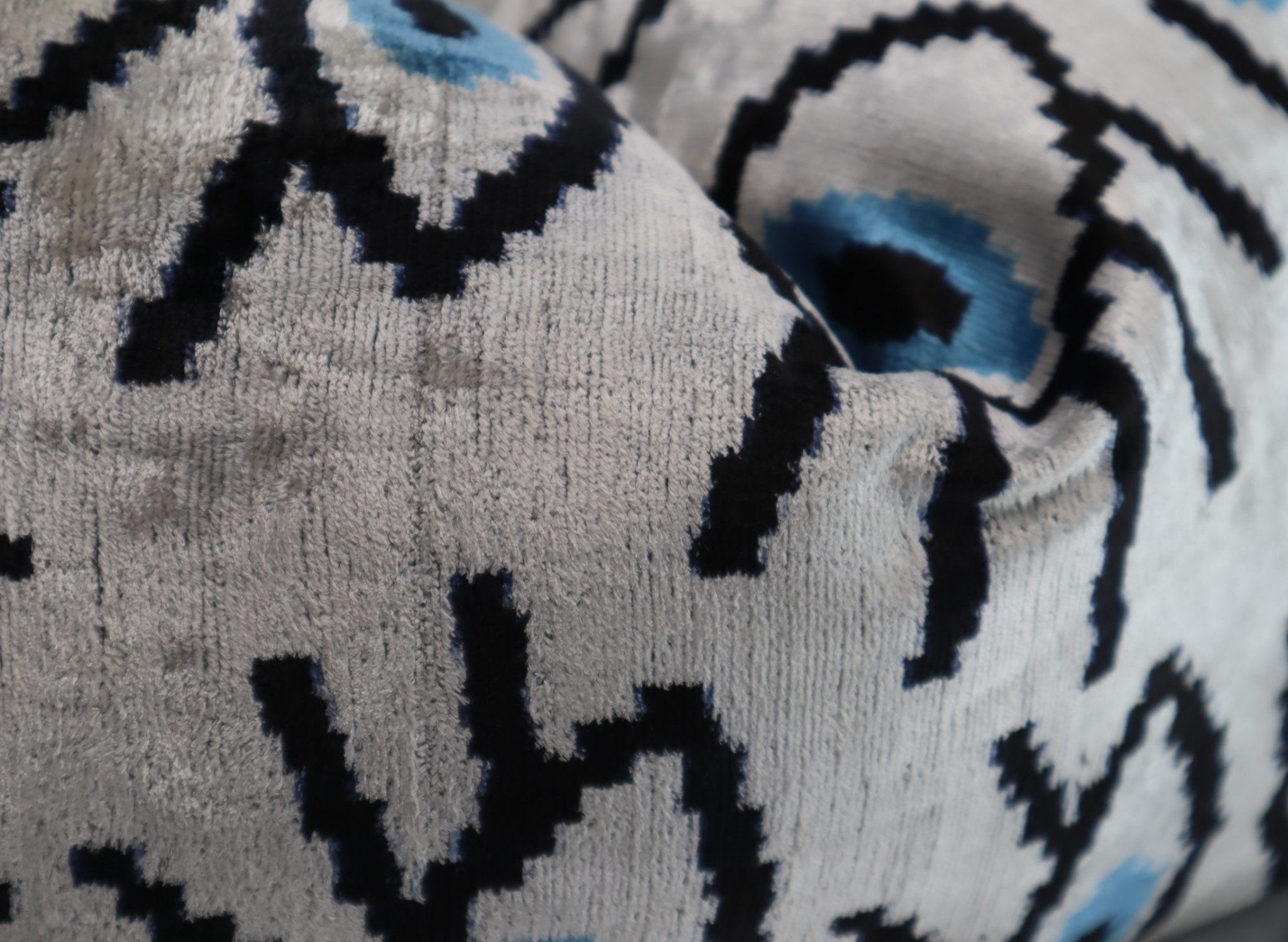 Canvello Silver Black Blue Vegetable Dyed Handmade Turkish Silk Velvet Pillow - A Work Of Art