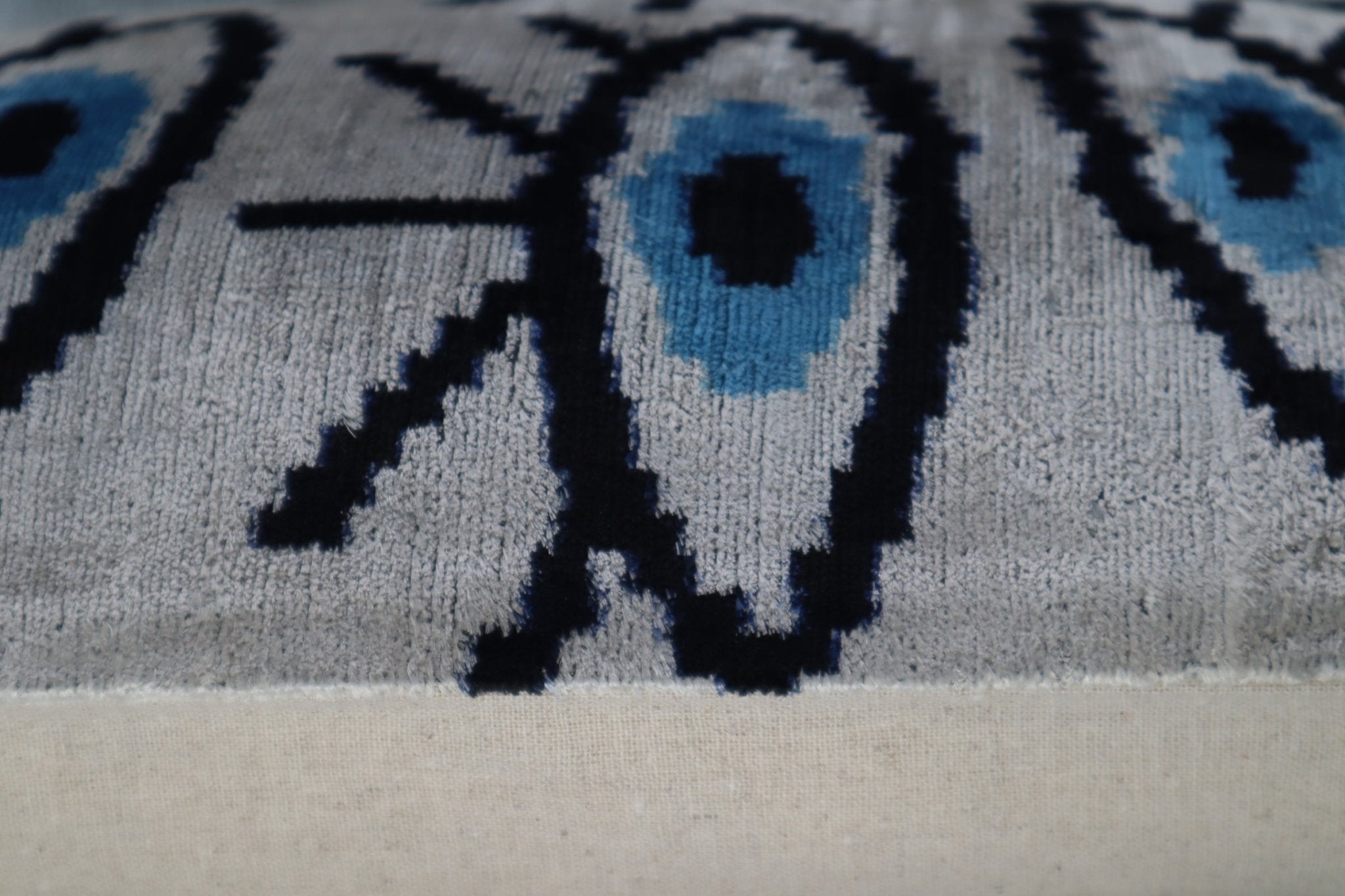 Canvello Silver Black Blue Vegetable Dyed Handmade Turkish Silk Velvet Pillow - A Work Of Art