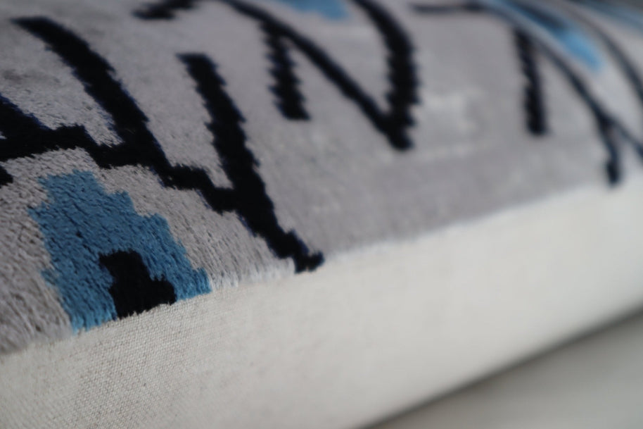 Canvello Silver Black Blue Vegetable Dyed Handmade Turkish Silk Velvet Pillow - A Work Of Art