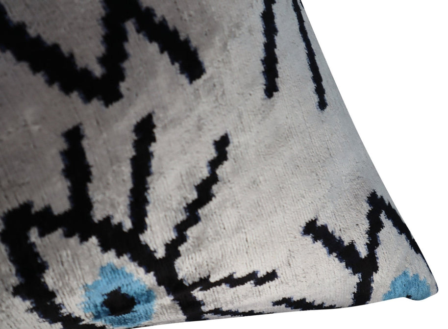 Canvello Silver Black Blue Vegetable Dyed Handmade Turkish Silk Velvet Pillow - A Work Of Art