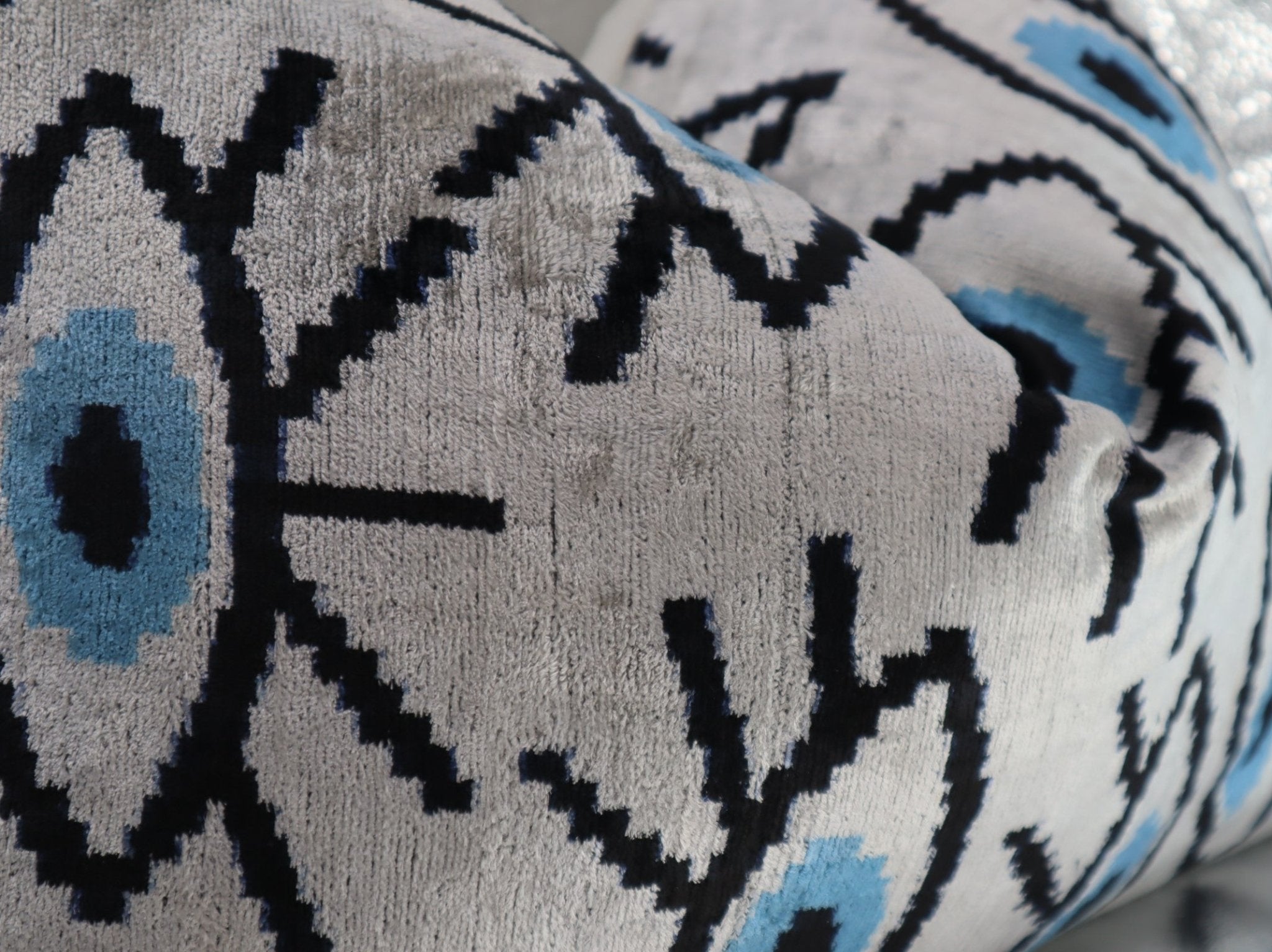 Canvello Silver Black Blue Vegetable Dyed Handmade Turkish Silk Velvet Pillow - A Work Of Art